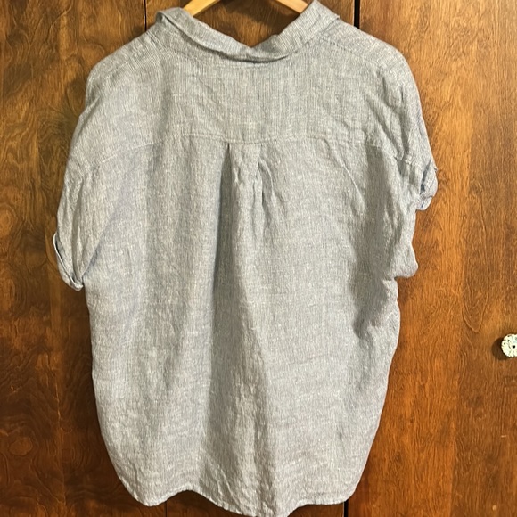 FAHERTY Avery Short Sleeve Organic Cotton Button-up Shirt Blue Basket Weave L - Picture 8 of 8